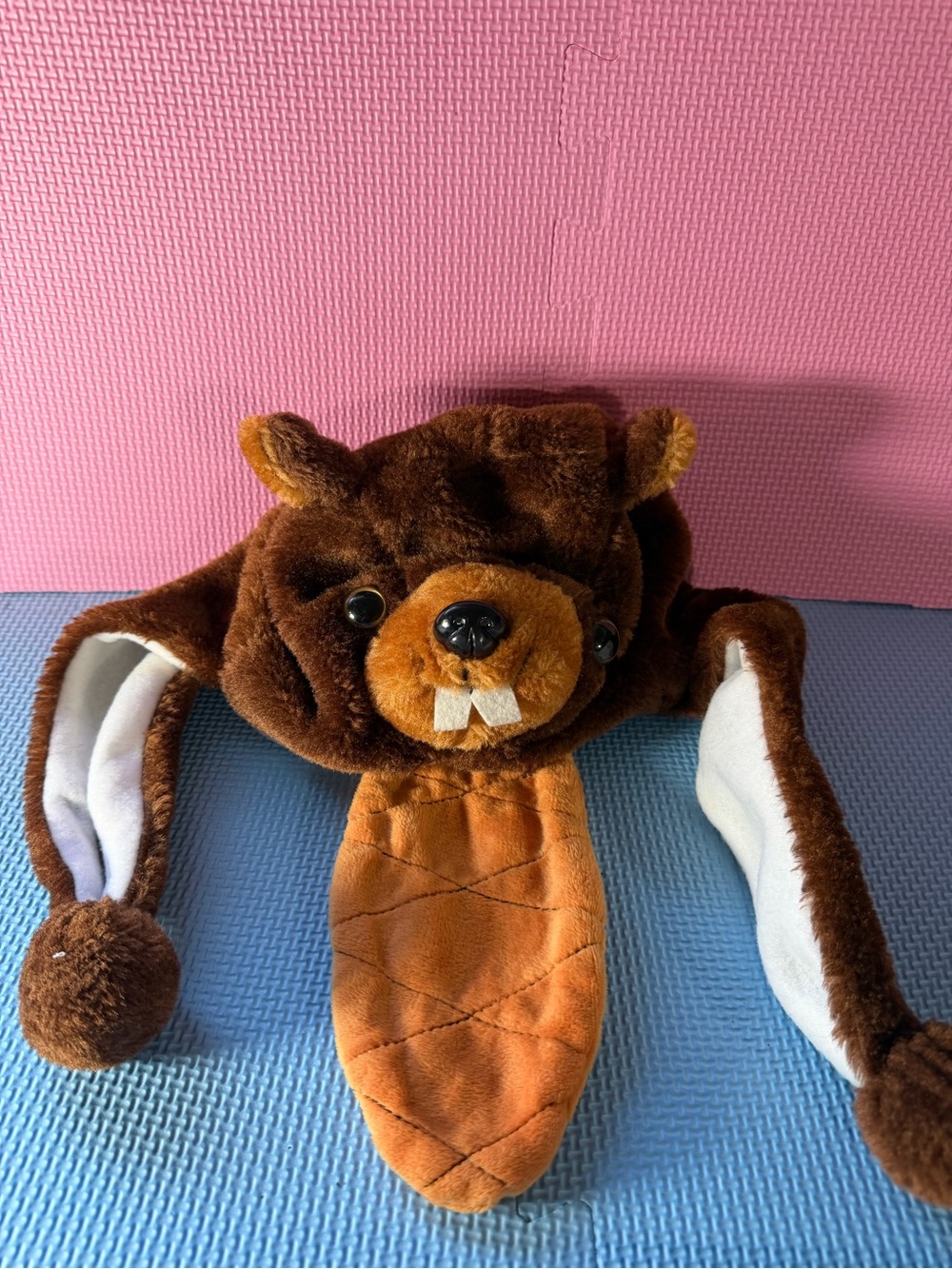 Plush Beaver Hat with Earflaps - Brown